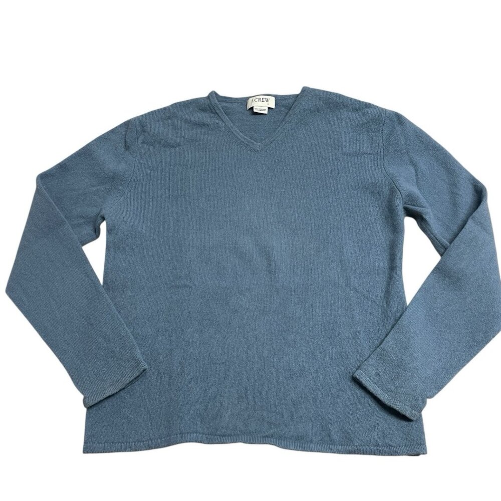 J. CREW SWEATER 100% LAMBSWOOL MENS L QUIET LUXURY KNIT BLUE NEUTRAL OLD MONEY